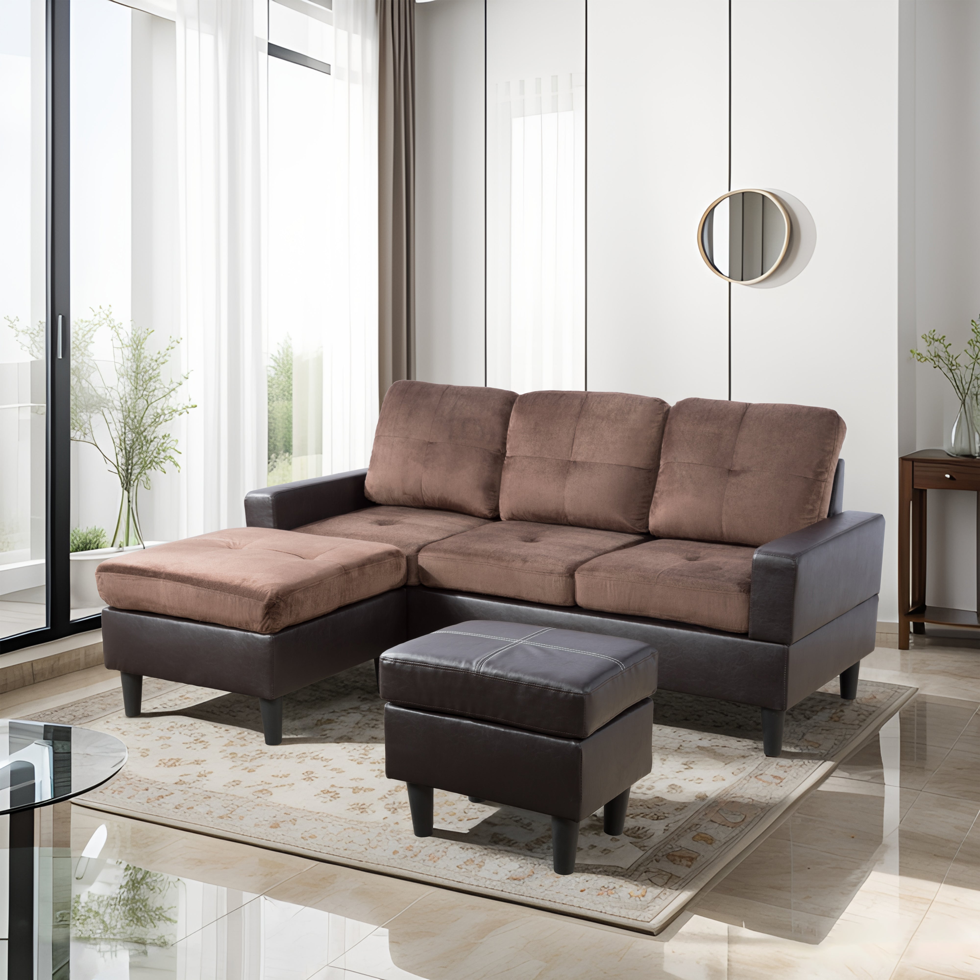 Clearance Los Angeles Fontana, CA(Pickup only) Brown Grey Chocolate Faux Leather & PVC Grayish-Blue CalicoLake-Green Light Gray Calico grey lint 3~6-Piece Sofa Living Room Sofa Set