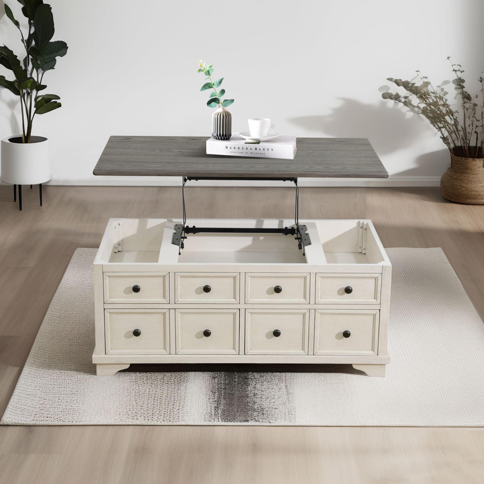 Clearance Los Angeles Fontana, CA(Pickup only) Dark Grey MDF Top and White Oak Drawer Side Cabinet Living Room Storage table desk