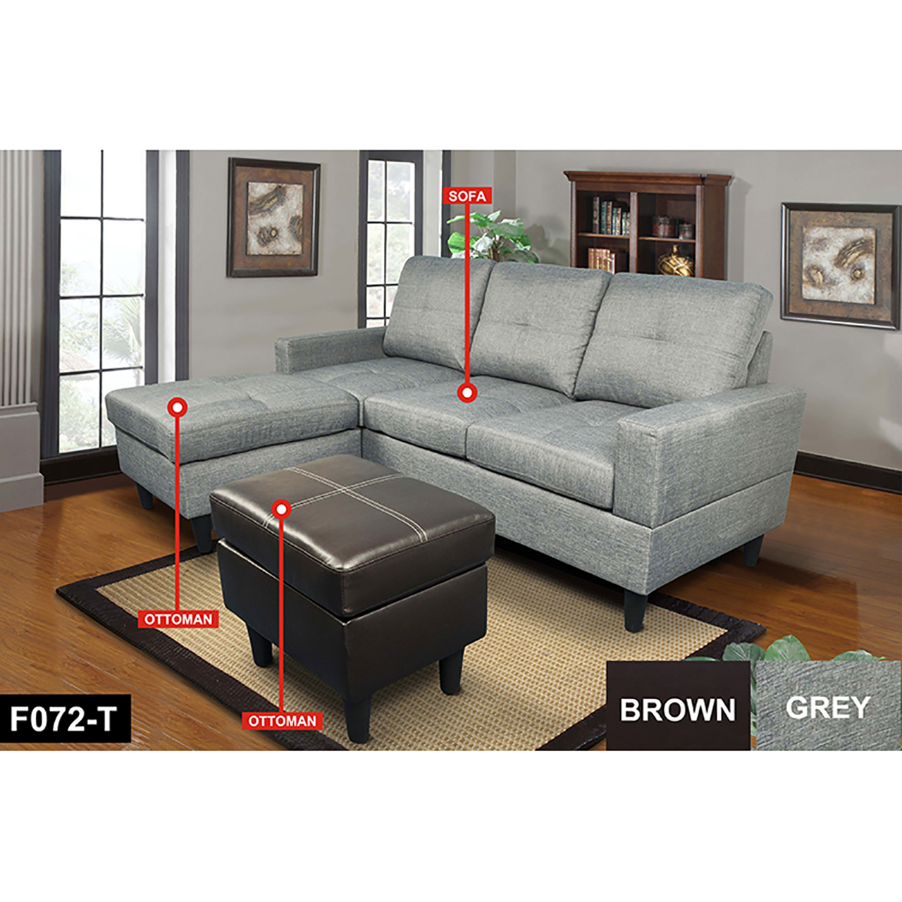 Clearance Los Angeles Fontana, CA(Pickup only) Brown Grey Chocolate Faux Leather & PVC Grayish-Blue CalicoLake-Green Light Gray Calico grey lint 3~6-Piece Sofa Living Room Sofa Set