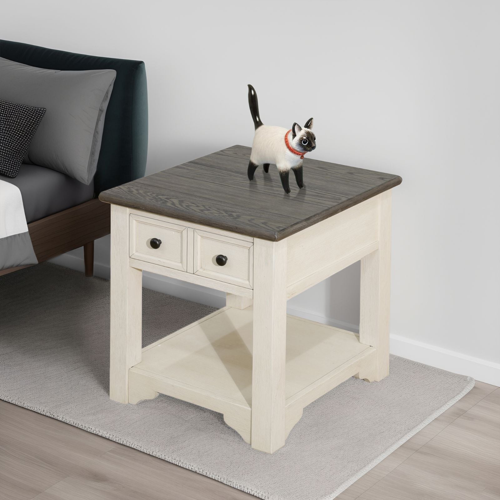 Clearance Los Angeles Fontana, CA(Pickup only) Dark Grey MDF Top and White Oak Drawer Side Cabinet Living Room Storage table desk
