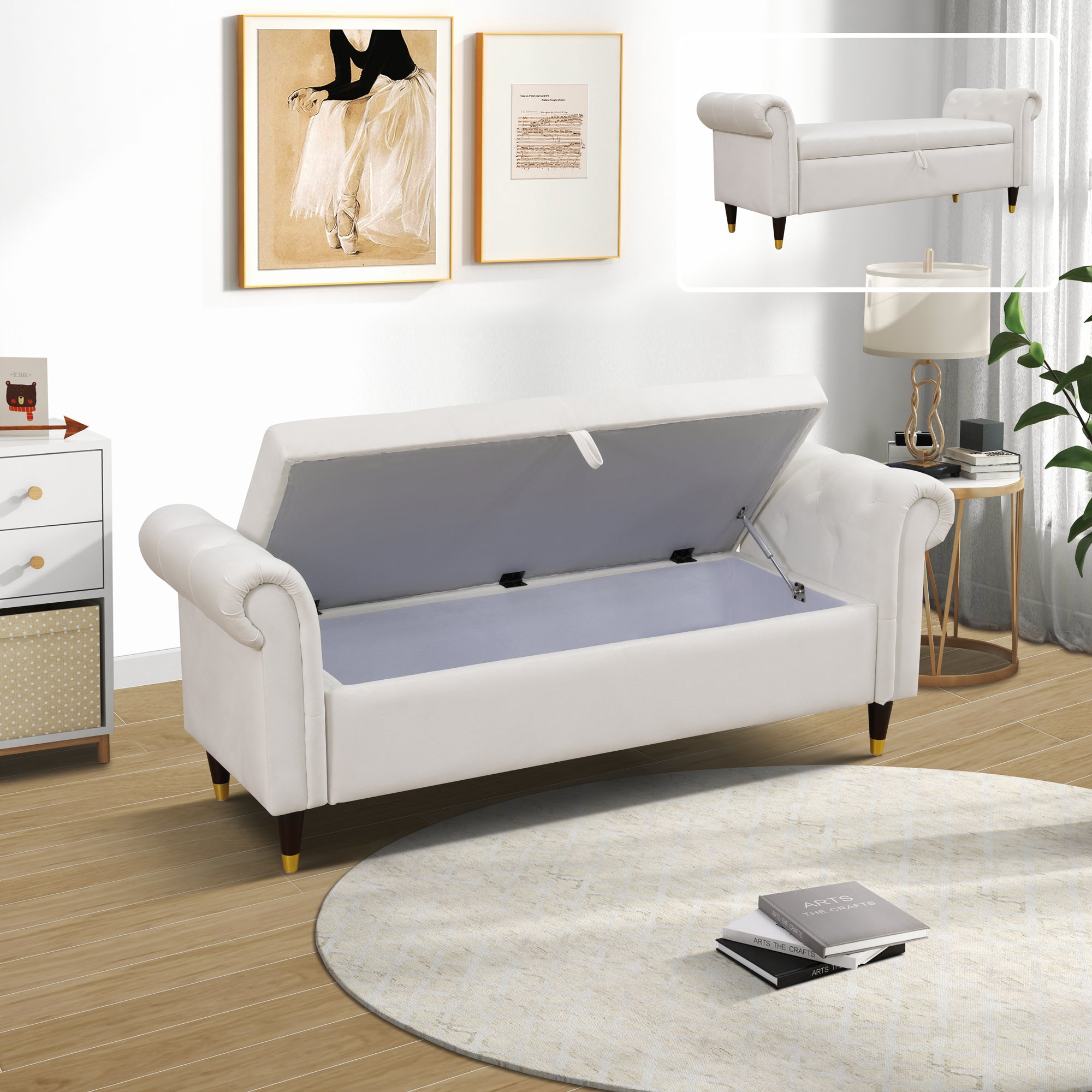 A AINEHOME White Fluffy Fabric Bedroom Storage Bench