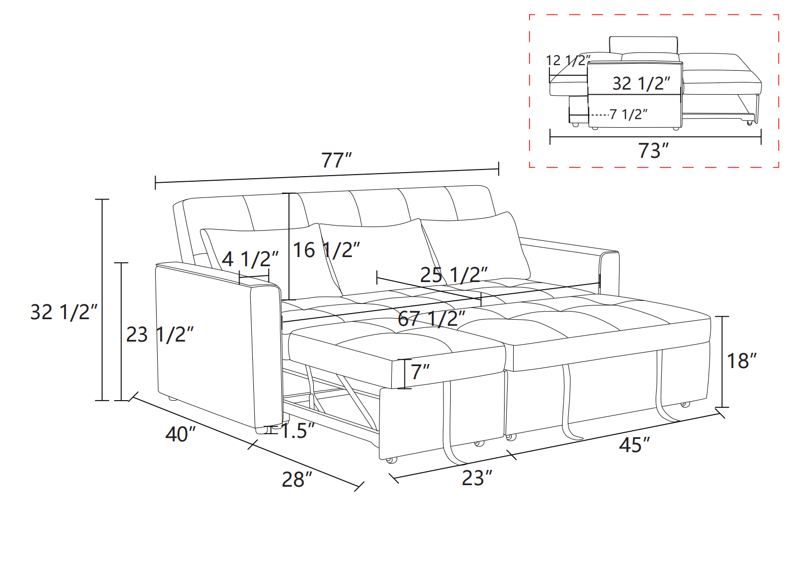 A Ainehome Grey Fluffy Fabric 1-Piece Living Room Wide Sofabed
