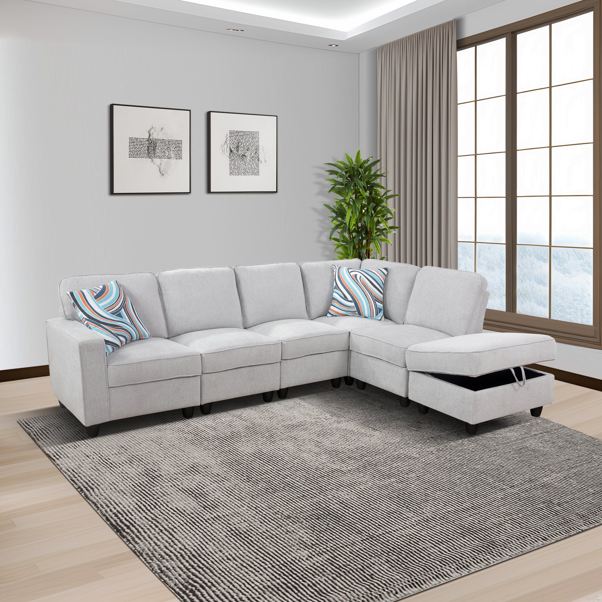 Clearance Los Angeles Fontana, CA(Pickup only) Brown Grey Chocolate Faux Leather & PVC Grayish-Blue CalicoLake-Green Light Gray Calico grey lint 3~6-Piece Sofa Living Room Sofa Set