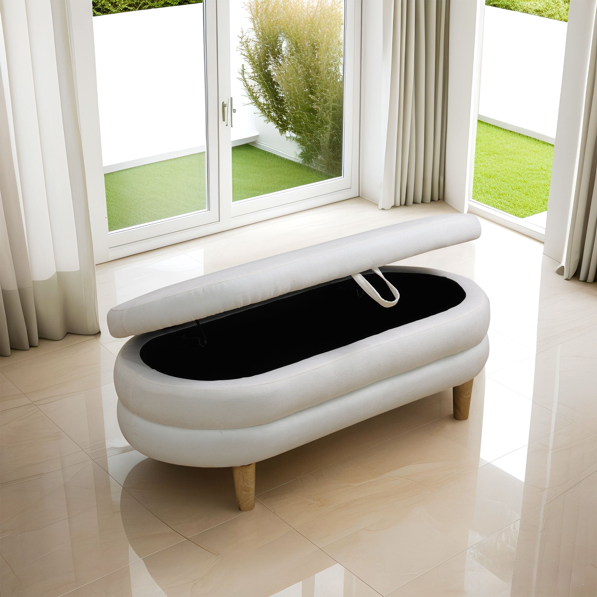 White Calico living room Storage Ottoman