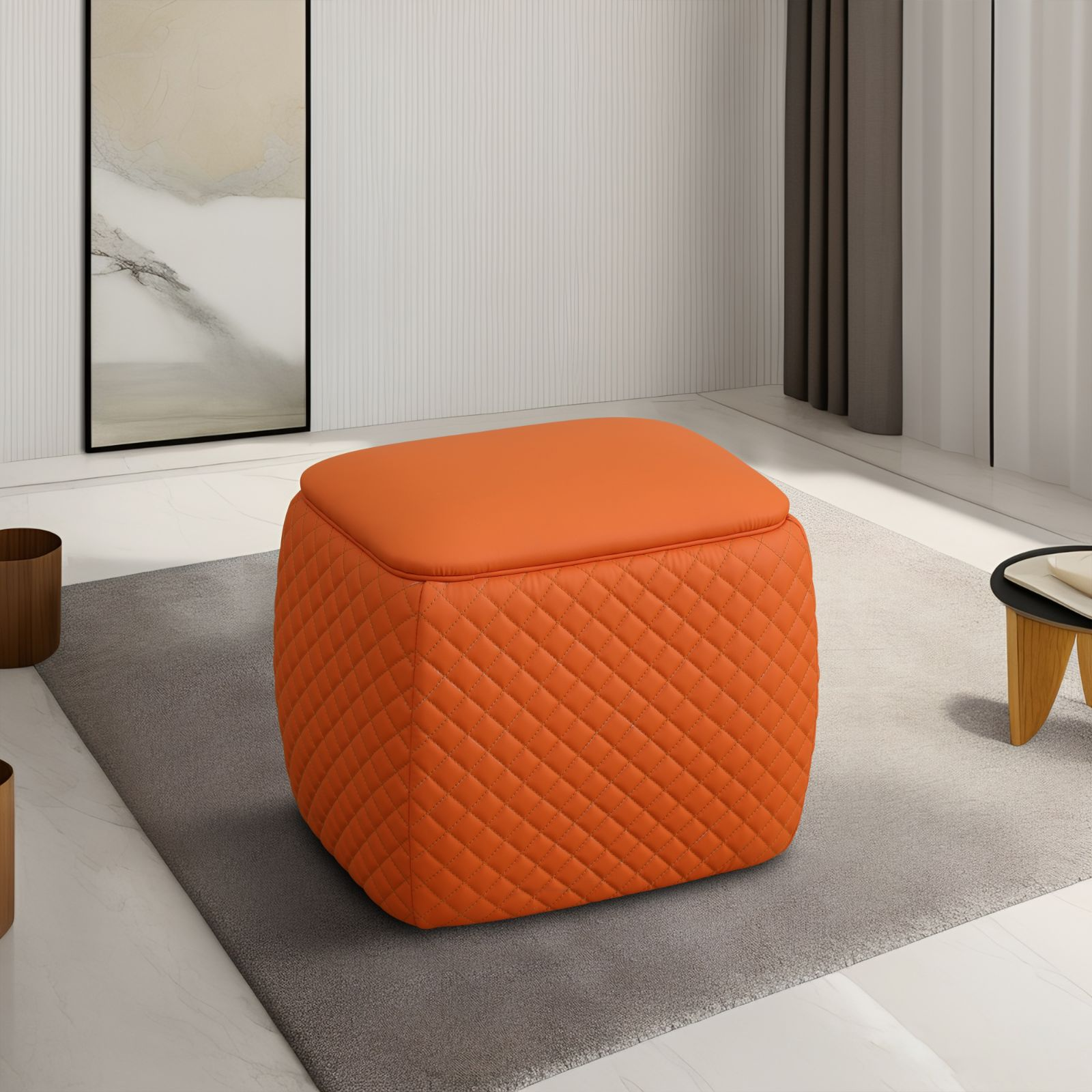 Clearance Los Angeles Fontana, CA(Pickup only) Storage Bench Ottoman white blue orange Cat-Scratch Leather