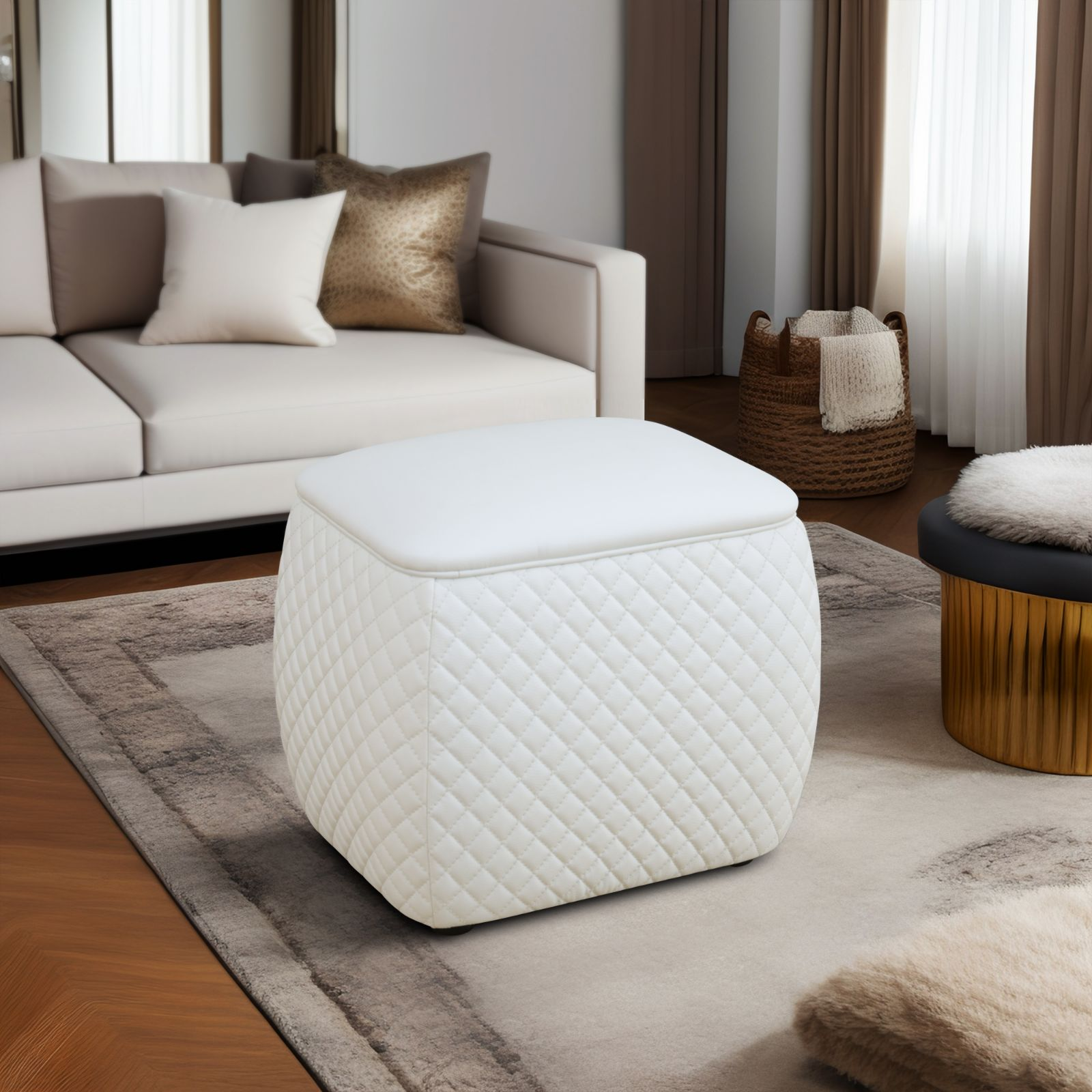 Clearance Los Angeles Fontana, CA(Pickup only) Storage Bench Ottoman white blue orange Cat-Scratch Leather