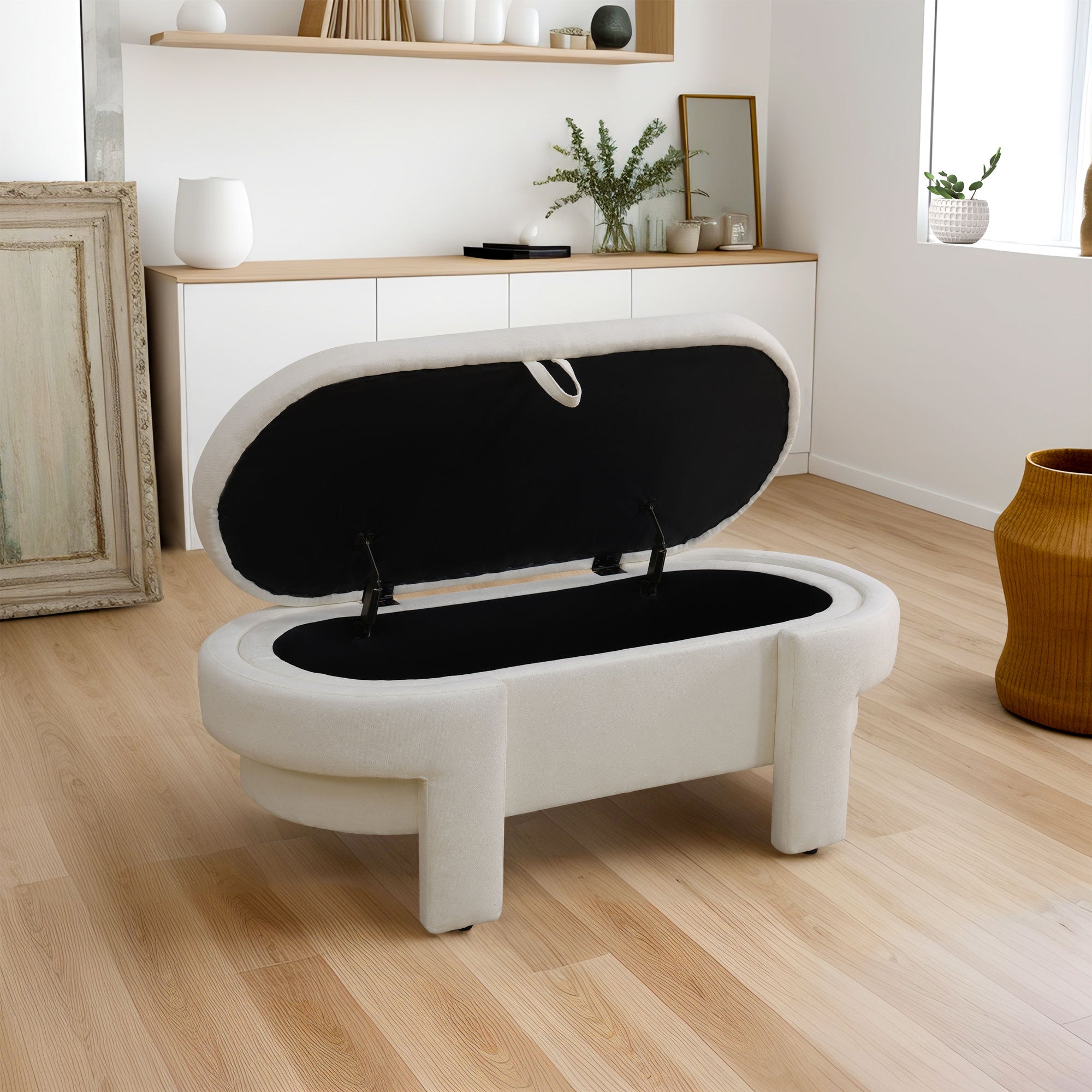 Clearance Los Angeles Fontana, CA(Pickup only) Storage Bench Ottoman white blue orange Cat-Scratch Leather
