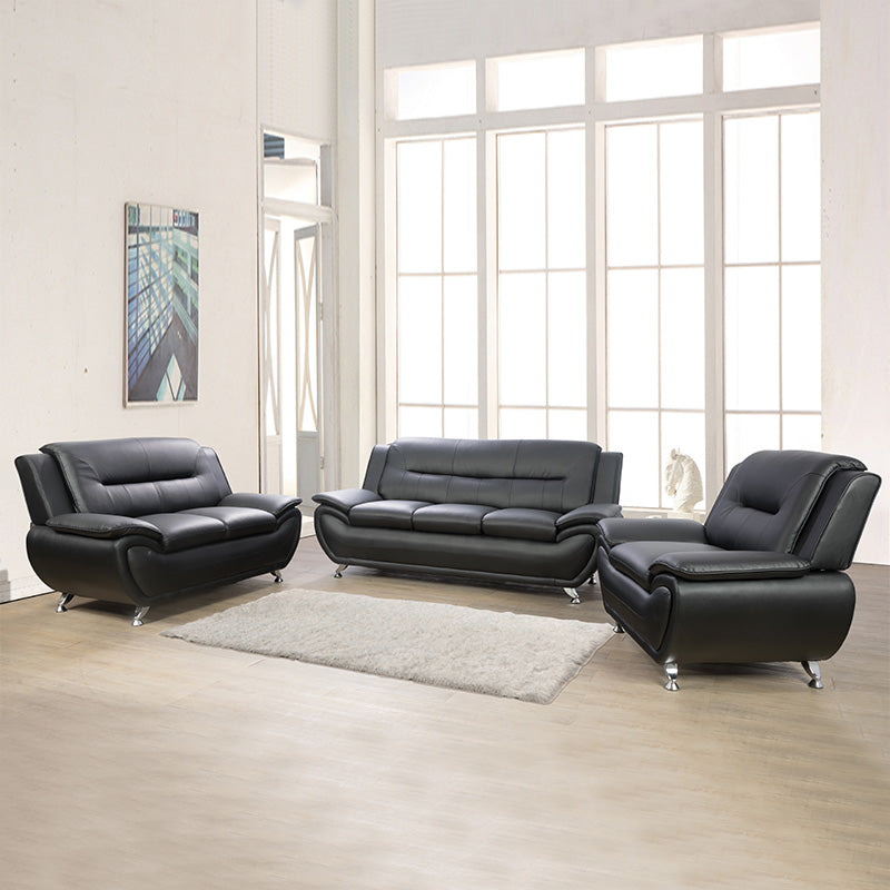 Ainehome Black Faux Leather 3+2+1 Living Room Combo Sofa Set