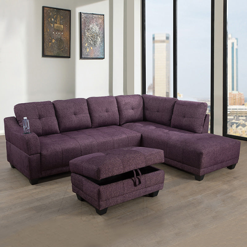 3-teiliges L-förmiges Sofa-Set aus Amaranth-Leinen