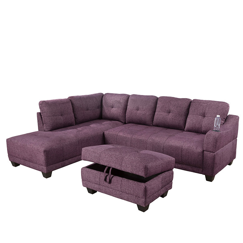 3-teiliges L-förmiges Sofa-Set aus Amaranth-Leinen