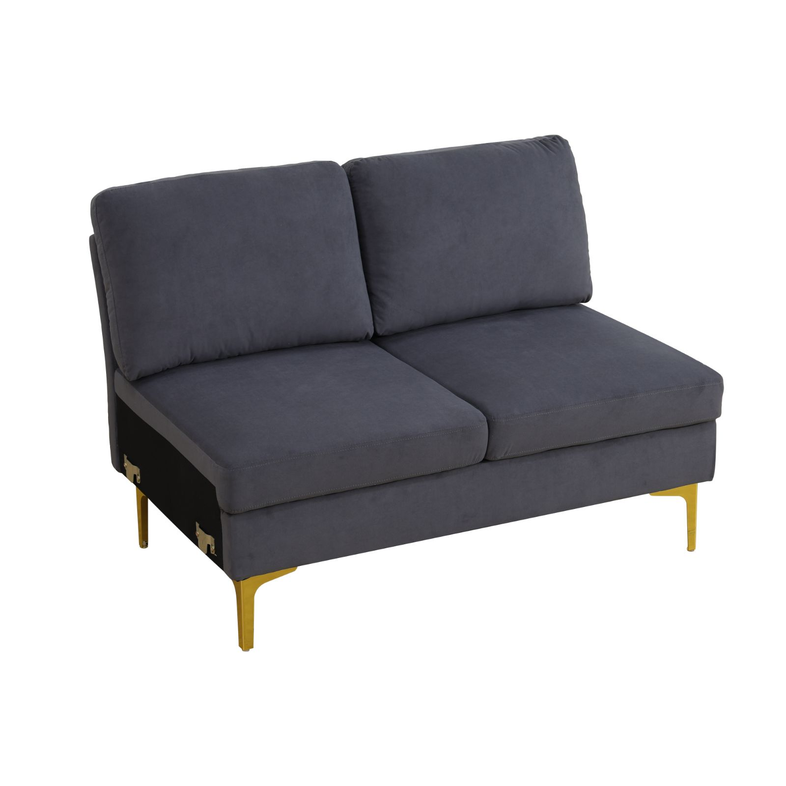Deep Grey Fluffy Fabric U-shaped 3-Piece Living Room Sofa set