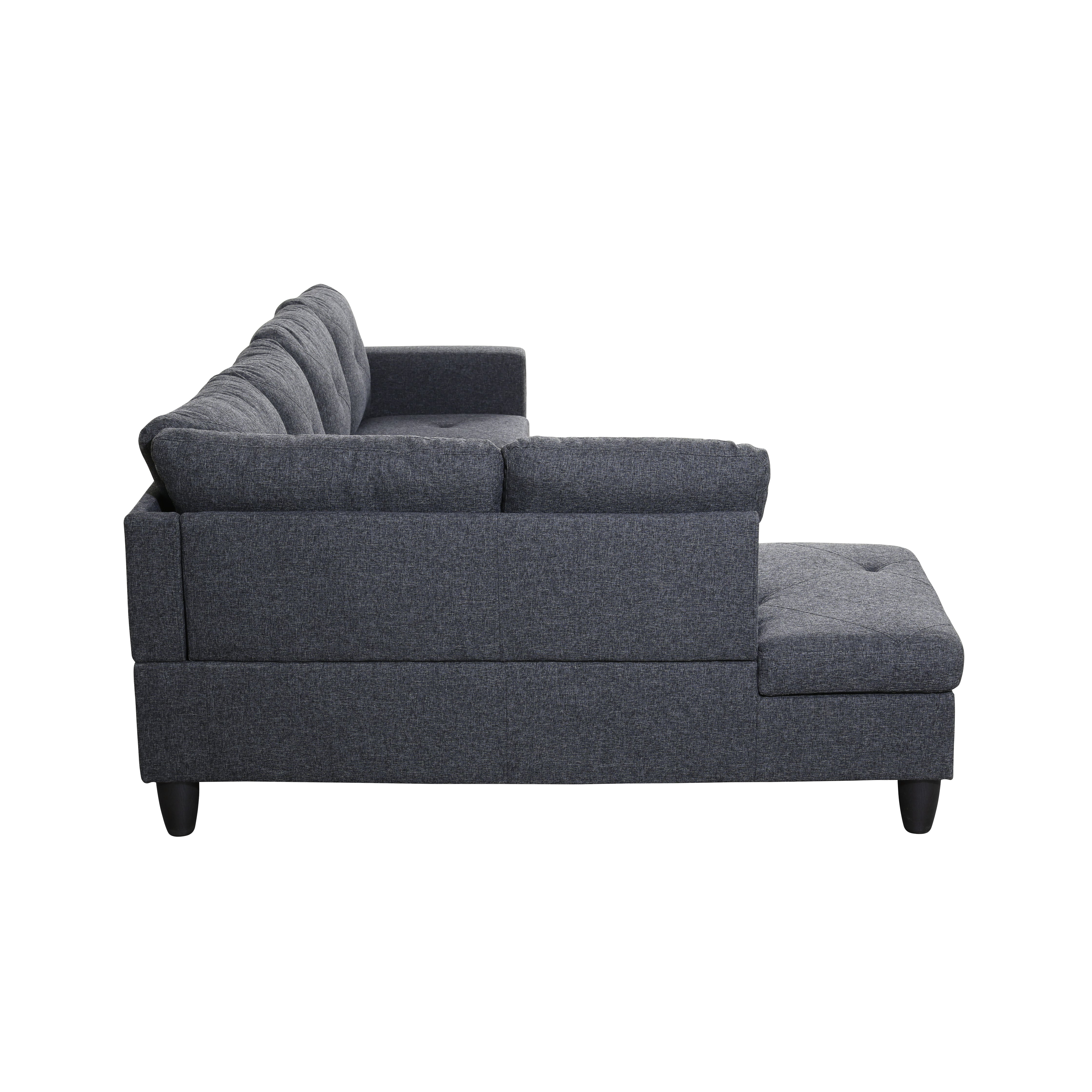 Ainehome Black Grey Linen L-Shaped Living Room Sectional Sofa Set
