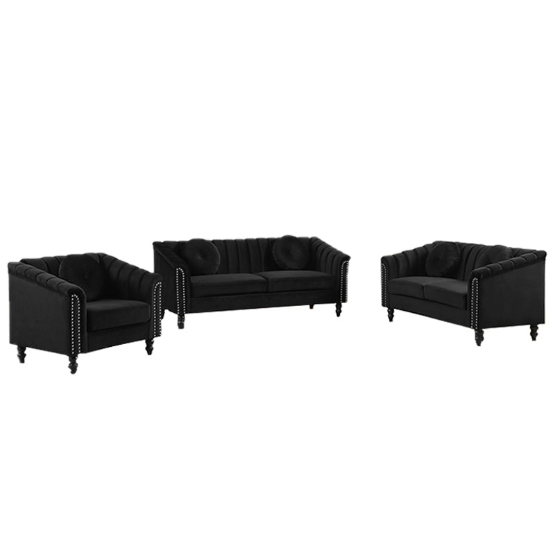 Black Microfiber 3-Piece Couch Living Room Sofa Set
