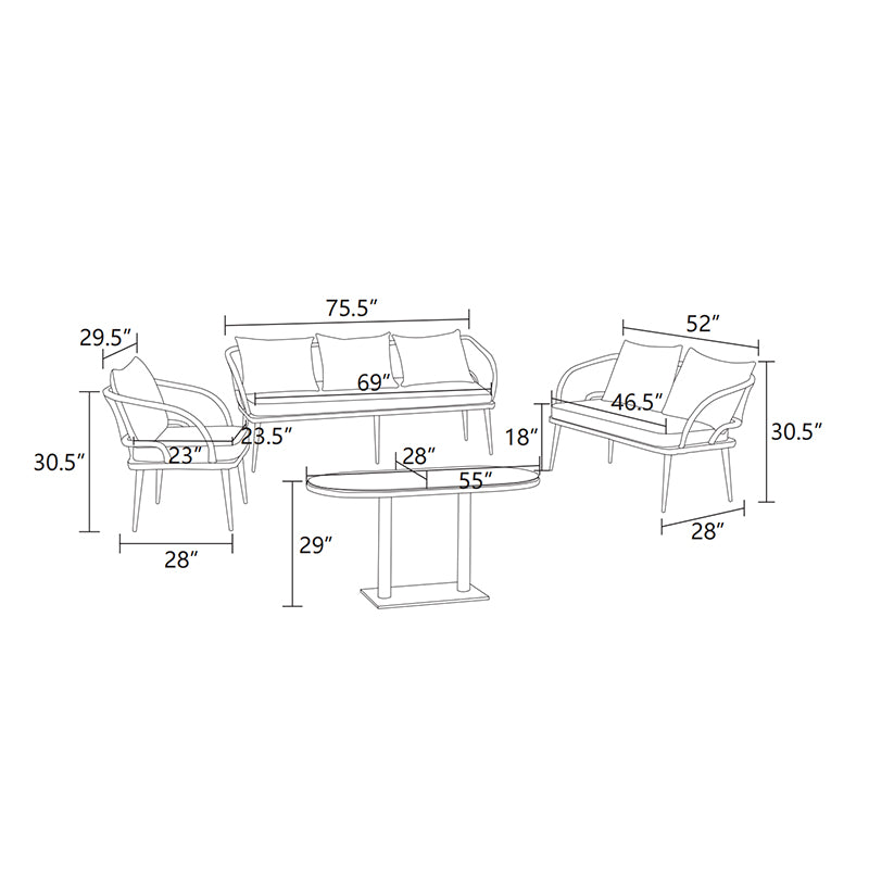 Ainehome 5-teiliges Gartensofa-Set aus grauem PE (Polyethylen) und Eisen