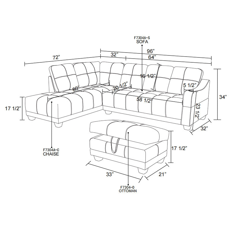 3-teiliges L-förmiges Sofa-Set aus Amaranth-Leinen