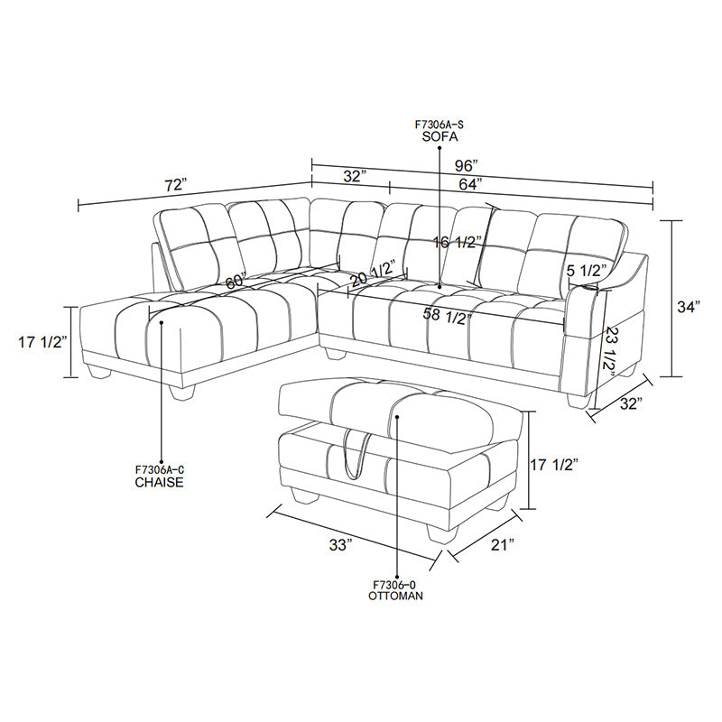 Aainehome Black Grey Linen L-shaped sectional sofa
