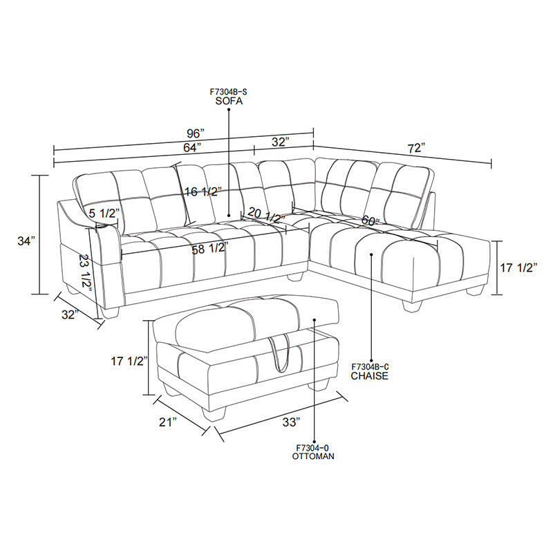 3-teiliges L-förmiges Sofa-Set aus Amaranth-Leinen
