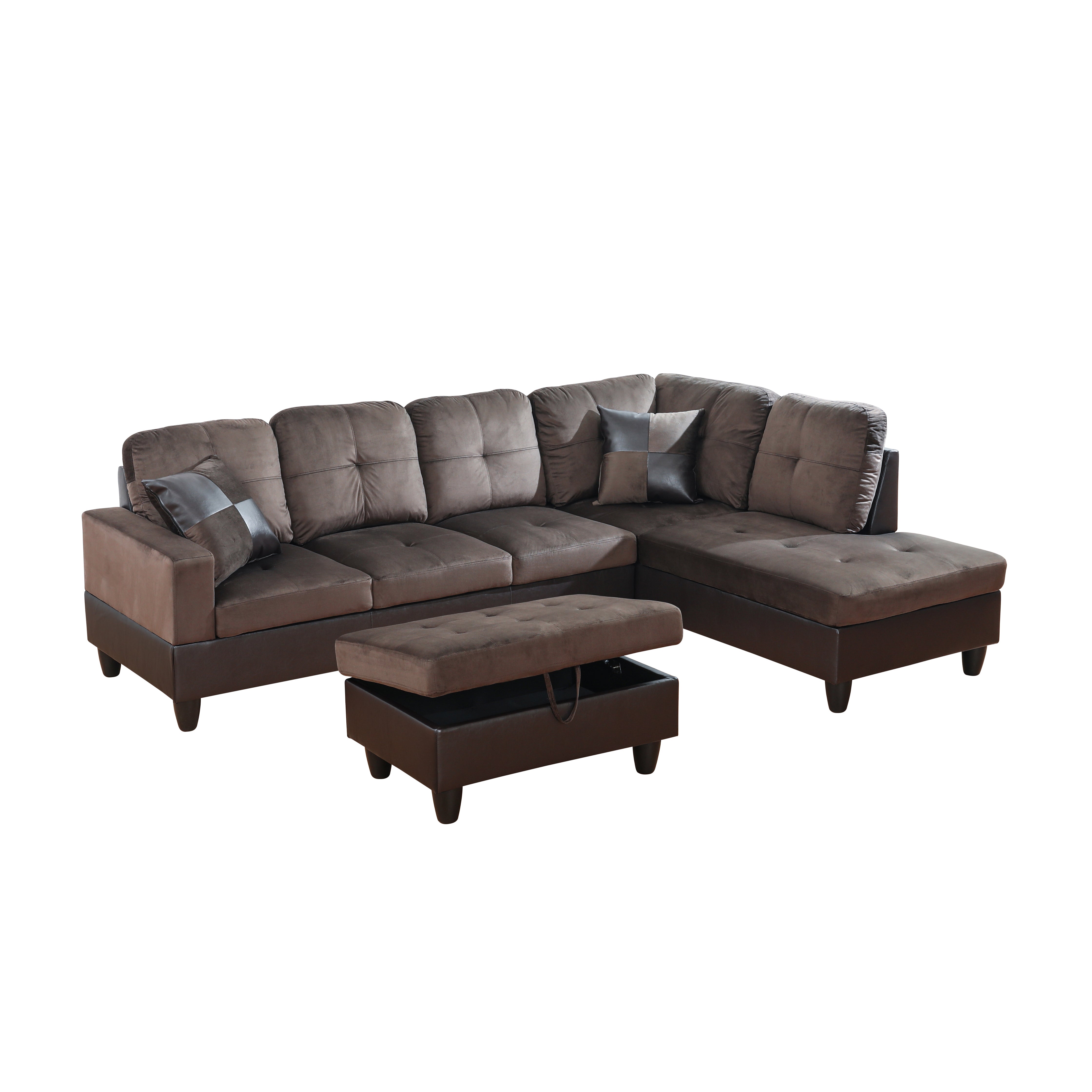 Conjunto de sofá seccional en forma de L de franela marrón oscuro de Ainehome para sala de estar