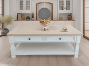 Aainehome Light Brown MDF Top and White Oak Drawer Living Room Coffee Table
