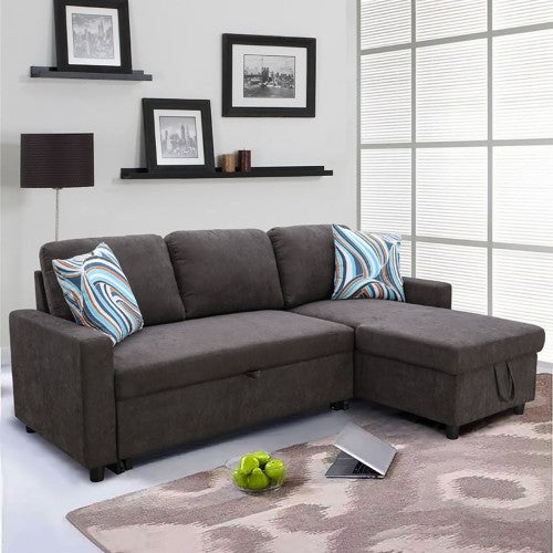 Ainehome Dark Brown Flannelette L-Shaped Living Room Sectional Sofa bed