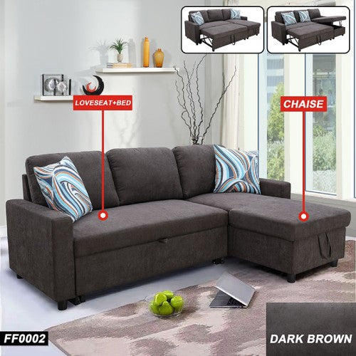 Sofá cama seccional en forma de L de franela marrón oscuro de Ainehome para sala de estar