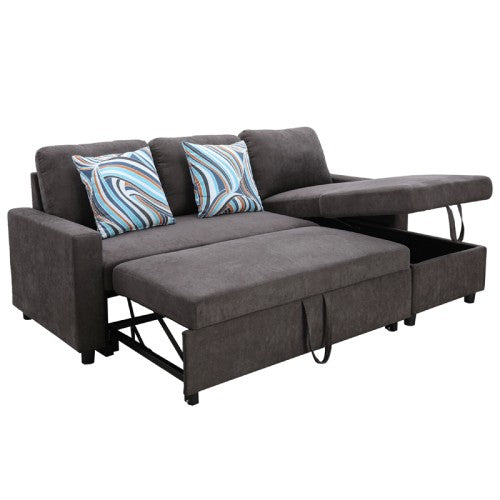 Ainehome Dark Brown Flannelette L-Shaped Living Room Sectional Sofa bed