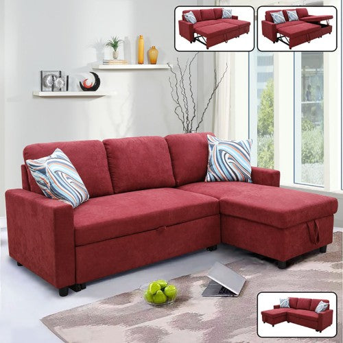 Ainehome Red Flannelette L-Shaped Living Room Sectional Sofa bed