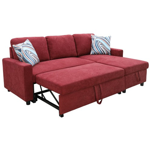 Sofá cama seccional en forma de L de franela roja de Ainehome para sala de estar