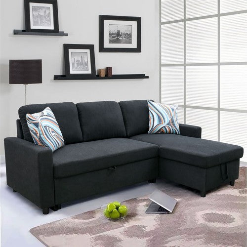 Ainehome Black Flannelette L-Shaped Living Room Sectional Sofa bed