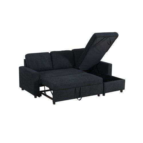 Ainehome Black Flannelette L-Shaped Living Room Sectional Sofa bed