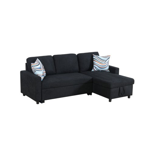 Ainehome Black Flannelette L-Shaped Living Room Sectional Sofa bed