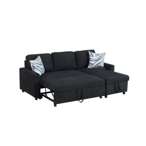 Ainehome Black Flannelette L-Shaped Living Room Sectional Sofa bed