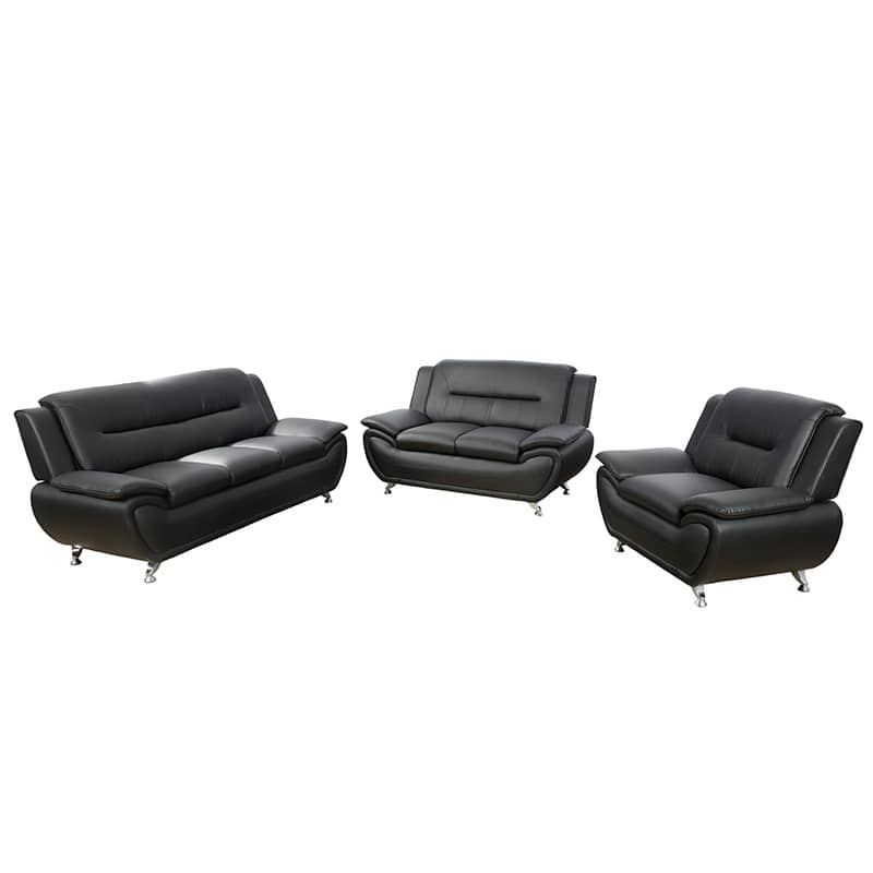 Ainehome Black Faux Leather 3+2+1 Living Room Combo Sofa Set