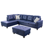 Ainehome waterproof, stain-resistant, scratch-resistant,L-shaped modular sofa, modular sofa with footstool, corners are softly wrapped to prevent collision Blue Synthetic Leather
