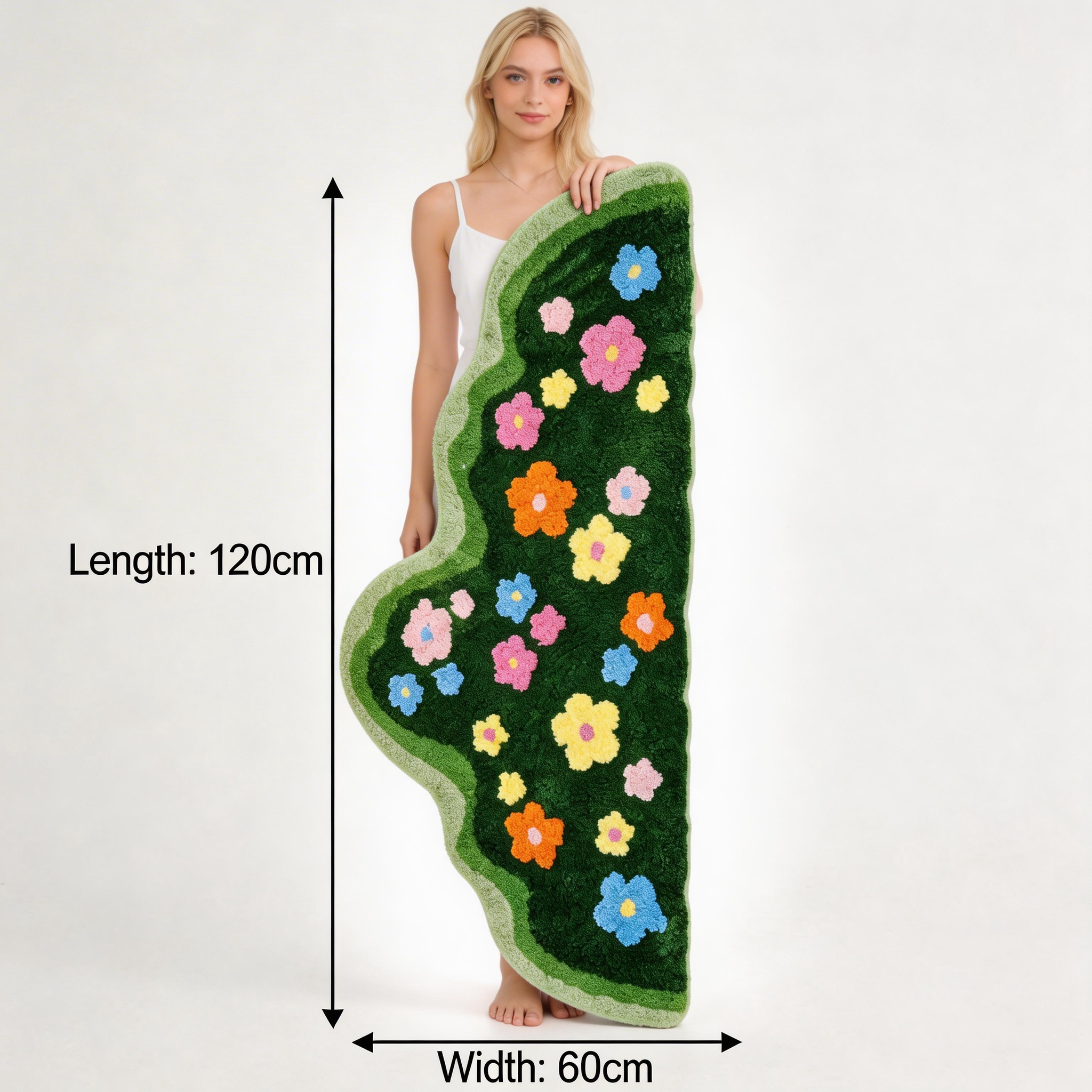 Green moss and fresh floral flocked rug for living room, coffee table, bedroom, bedside rug, thickened non-slip floor mat/foot mat.