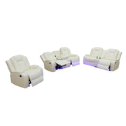 White Breathing Leather 3-Piece Living Room Recliner Sofa Set