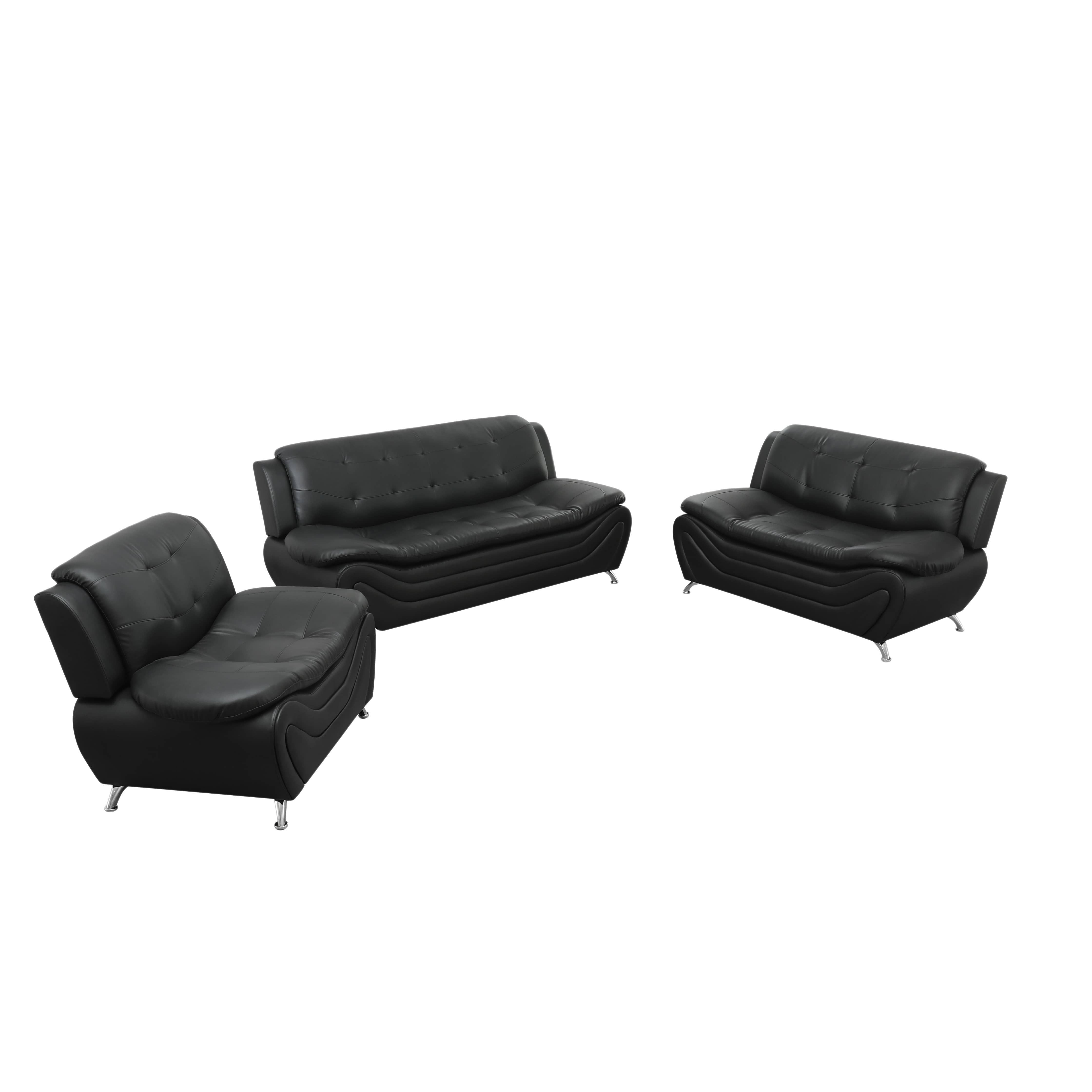 Aainehome  Faux leather 3-Piece Couch Living Room Sofa SetFolLiving Room, Tufted Sectional Couch UpholsteredSofa,Loveseat And Chair, Furniture Sets For LivingRoom,Apartment,Office