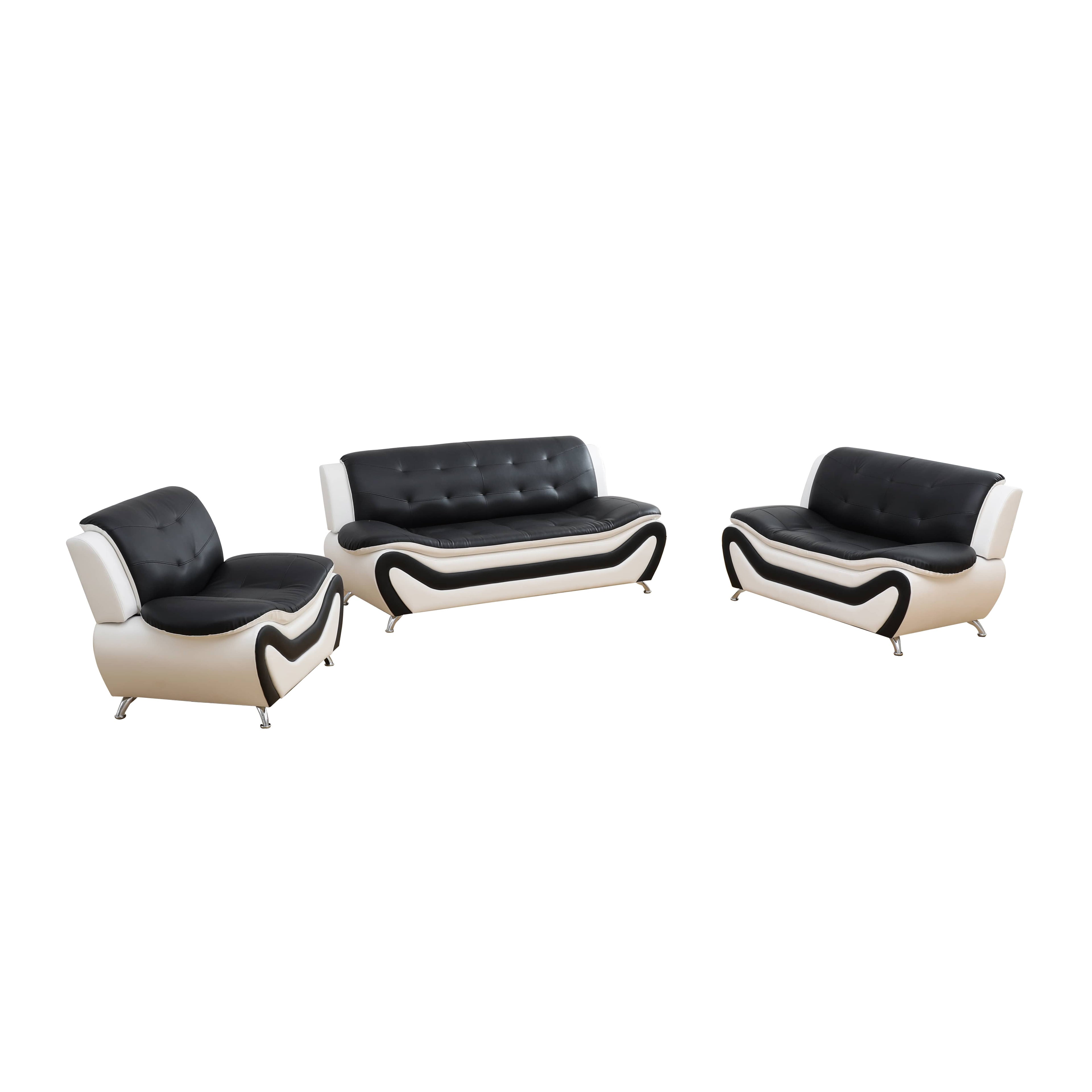 Aainehome  Faux leather 3-Piece Couch Living Room Sofa SetFolLiving Room, Tufted Sectional Couch UpholsteredSofa,Loveseat And Chair, Furniture Sets For LivingRoom,Apartment,Office
