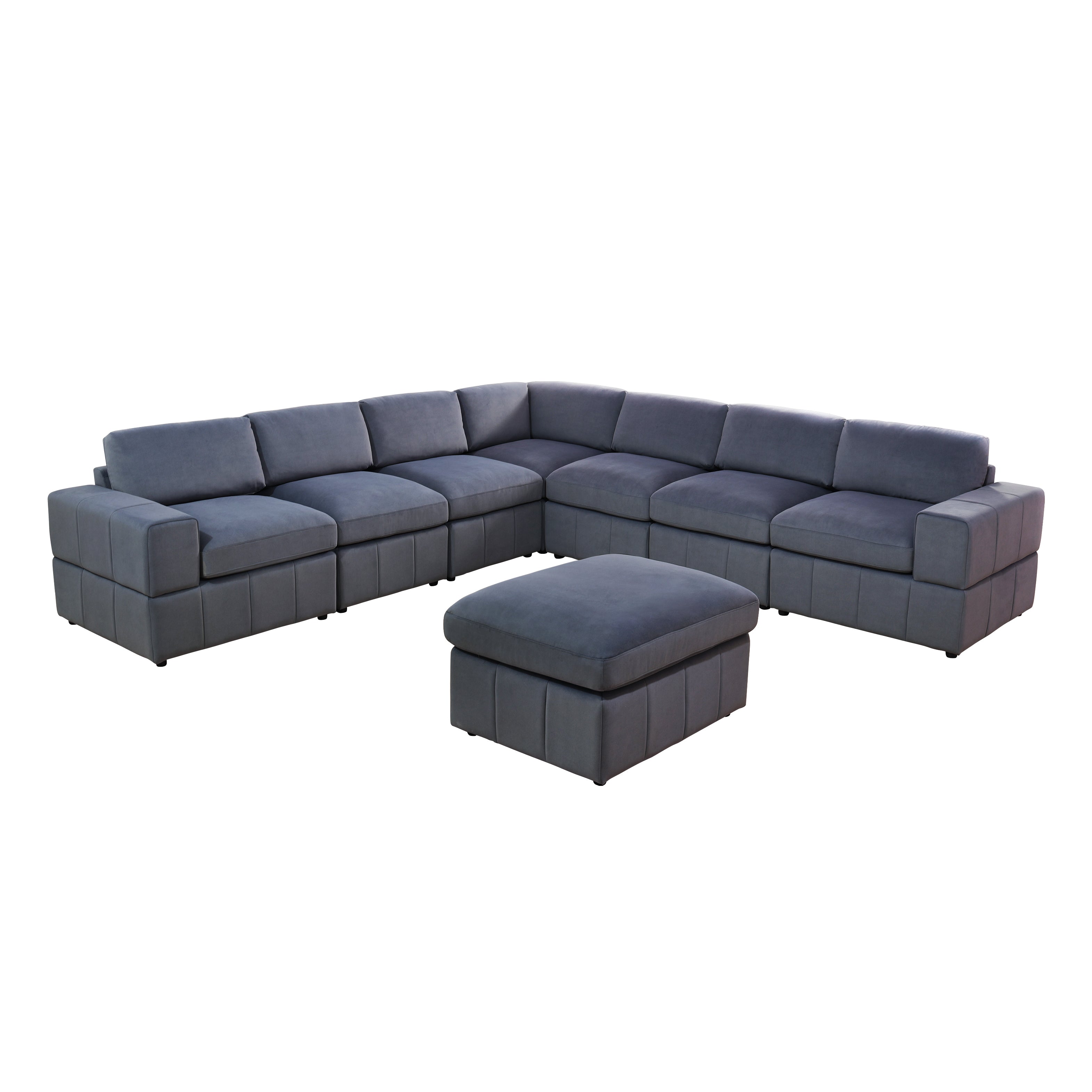 Ainehome Navy Blue Corduroy 6-Seater Combo Sofa Set
