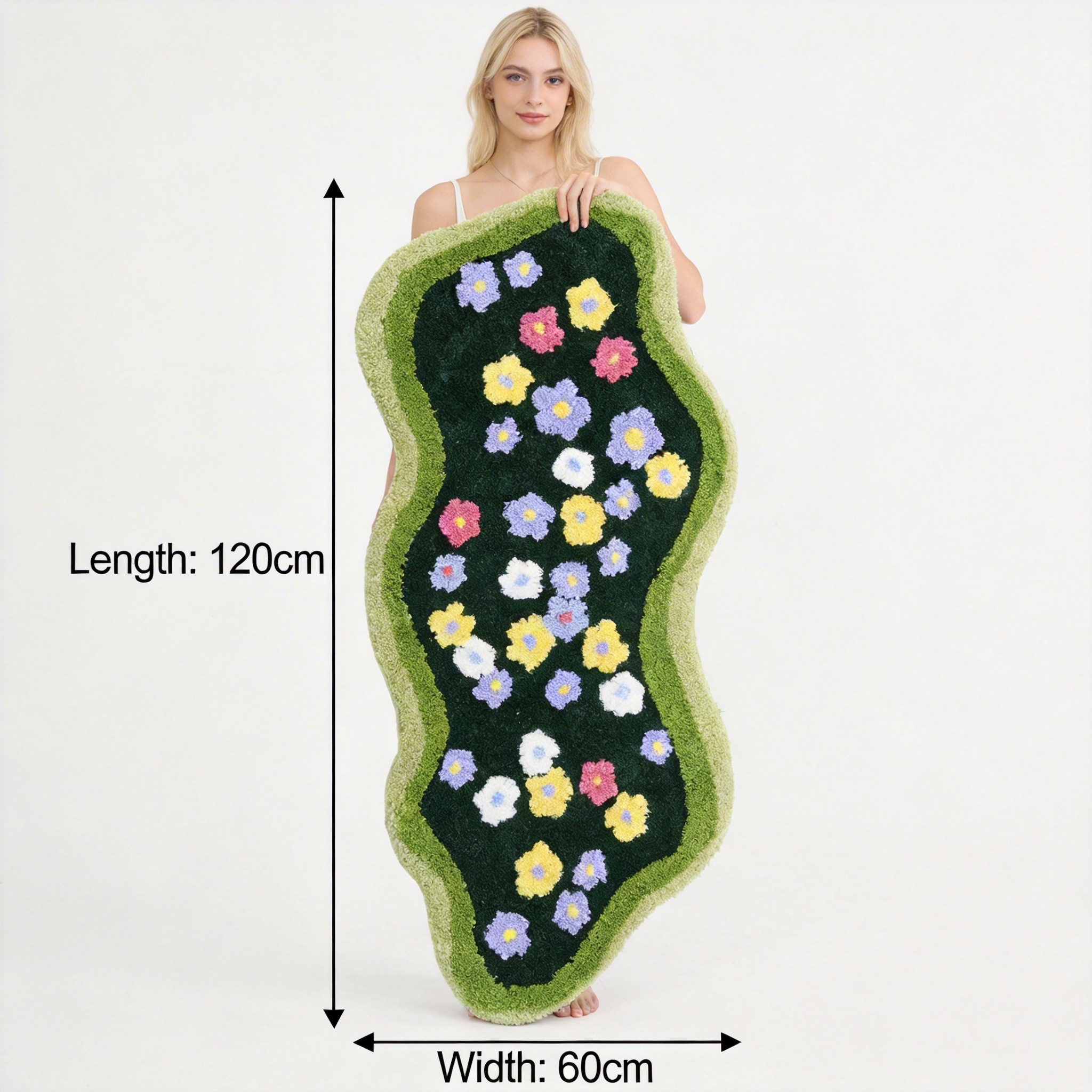 Green moss and fresh floral flocked rug for living room, coffee table, bedroom, bedside rug, thickened non-slip floor mat/foot mat.