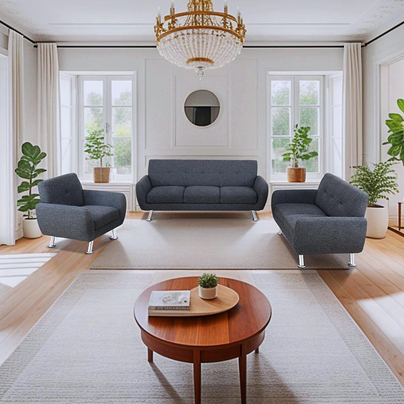 Ainehome Black Grey Linen 3-Piece Living Room Sofa Set