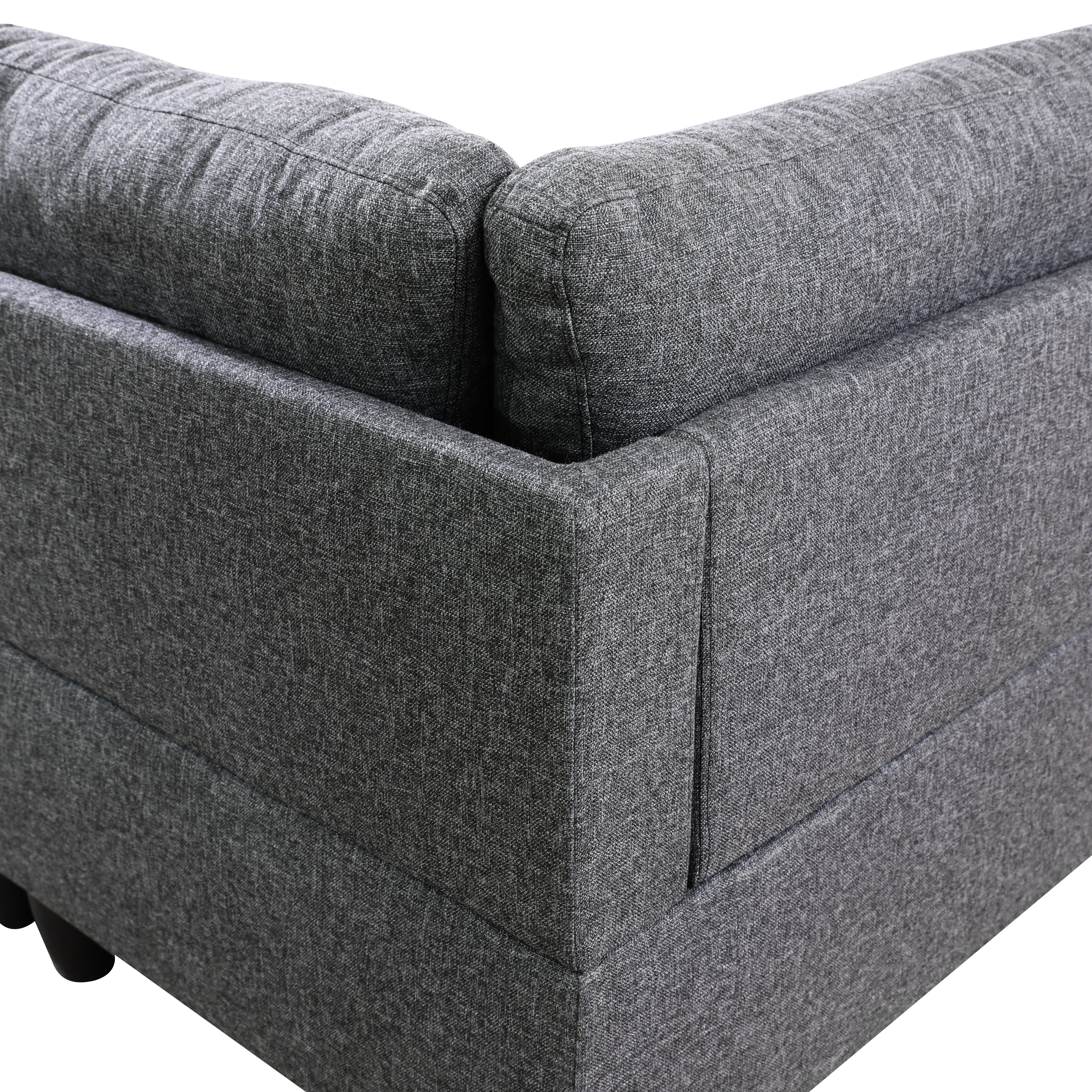 Ainehome Black Grey Linen L-Shaped Living Room Sectional Sofa Set