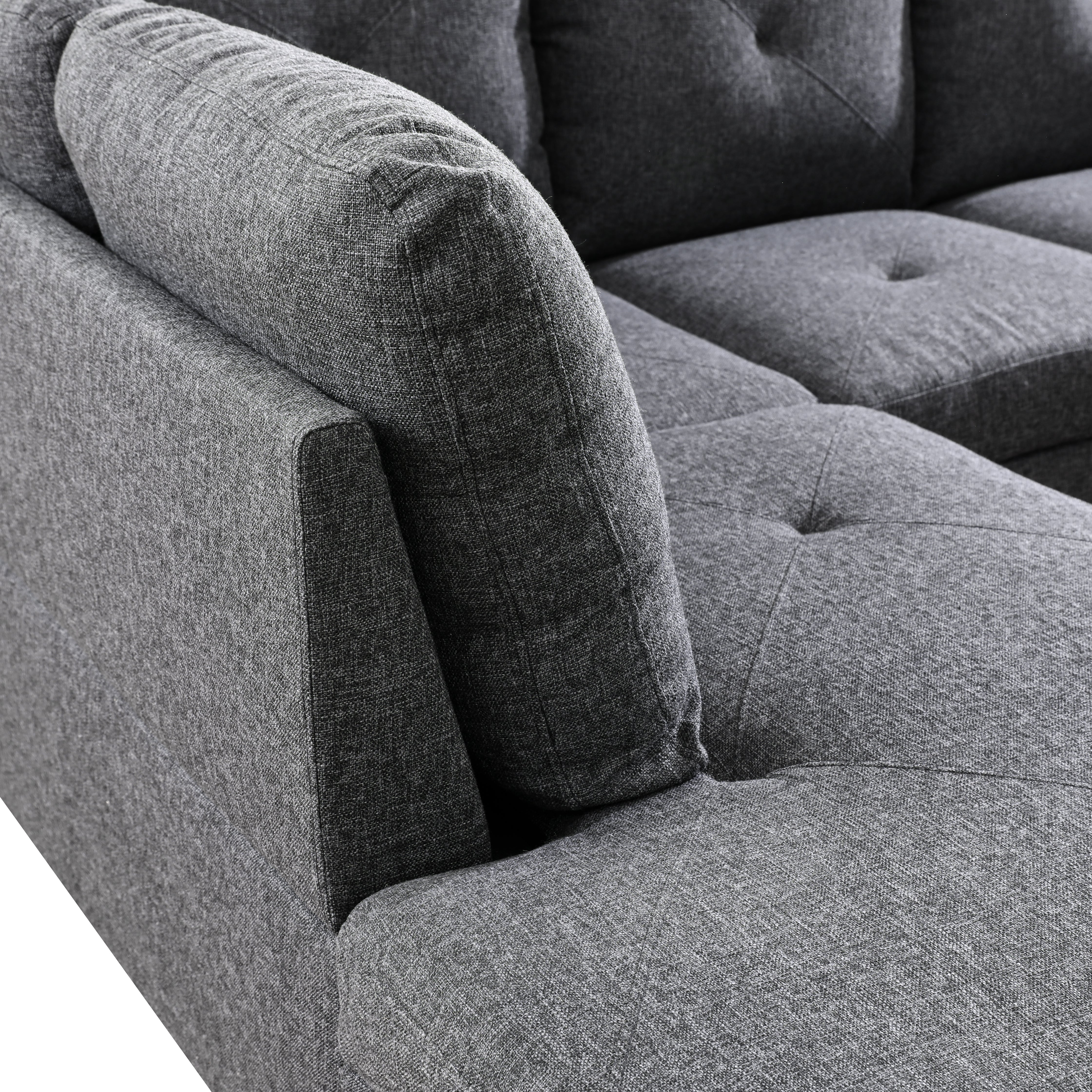 Ainehome Black Grey Linen L-Shaped Living Room Sectional Sofa Set