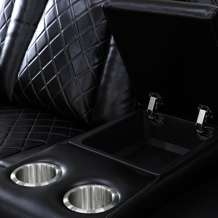 Ainehome Manual Black Leather Recliner Sofa Set