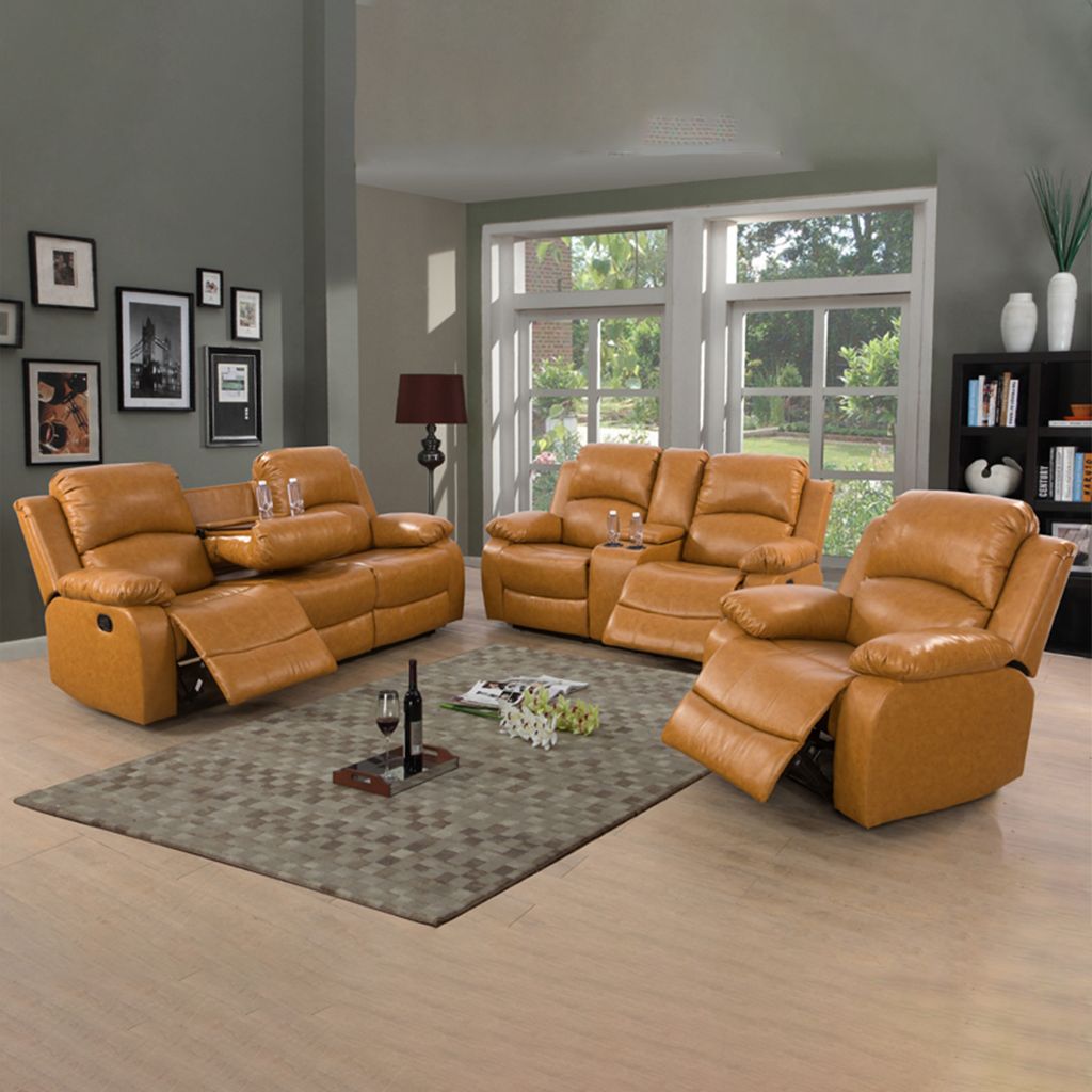 Ainehome Ginger Recycled Leather 3-Piece Couch Living Room Sofa Set