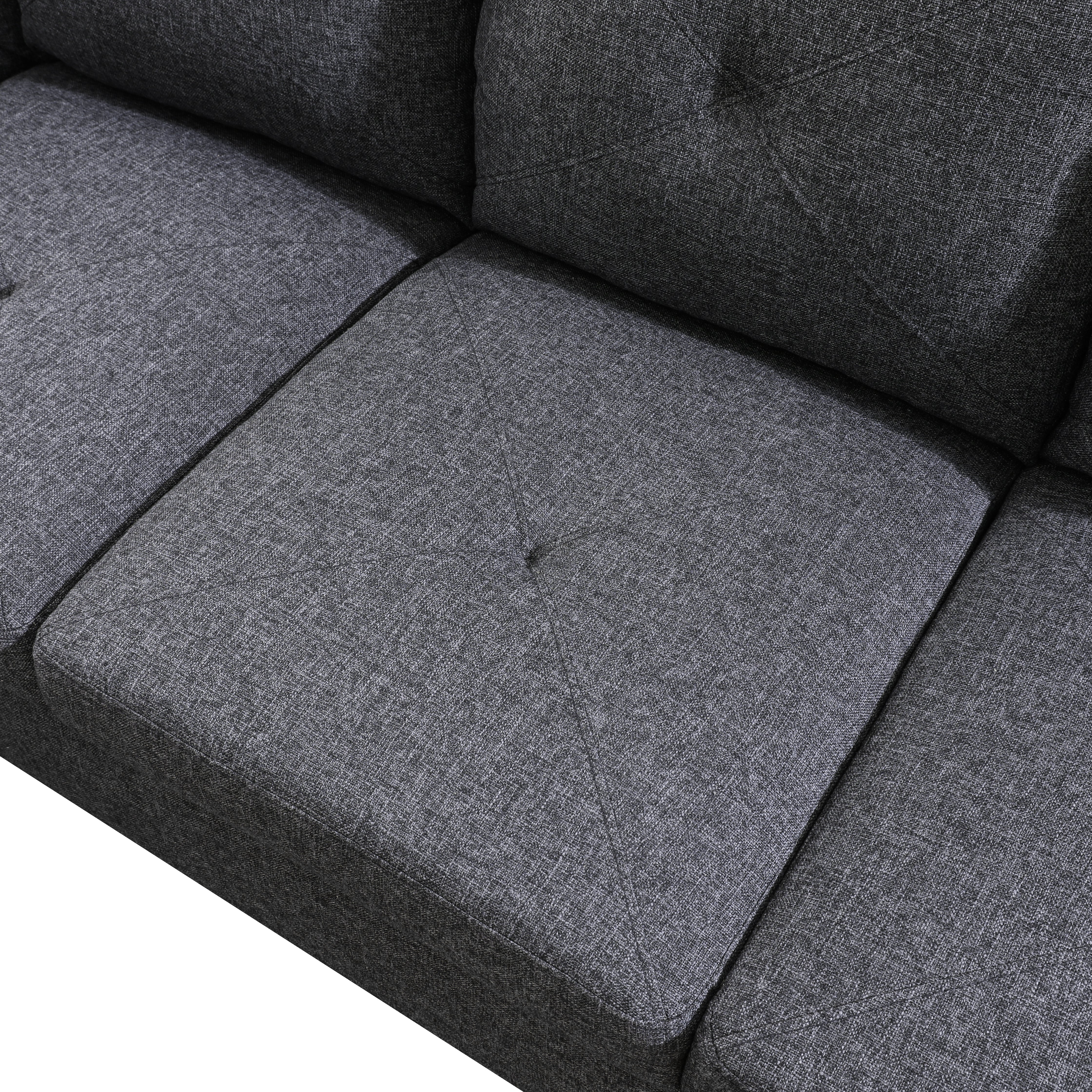 Ainehome Black Grey Linen L-Shaped Living Room Sectional Sofa Set