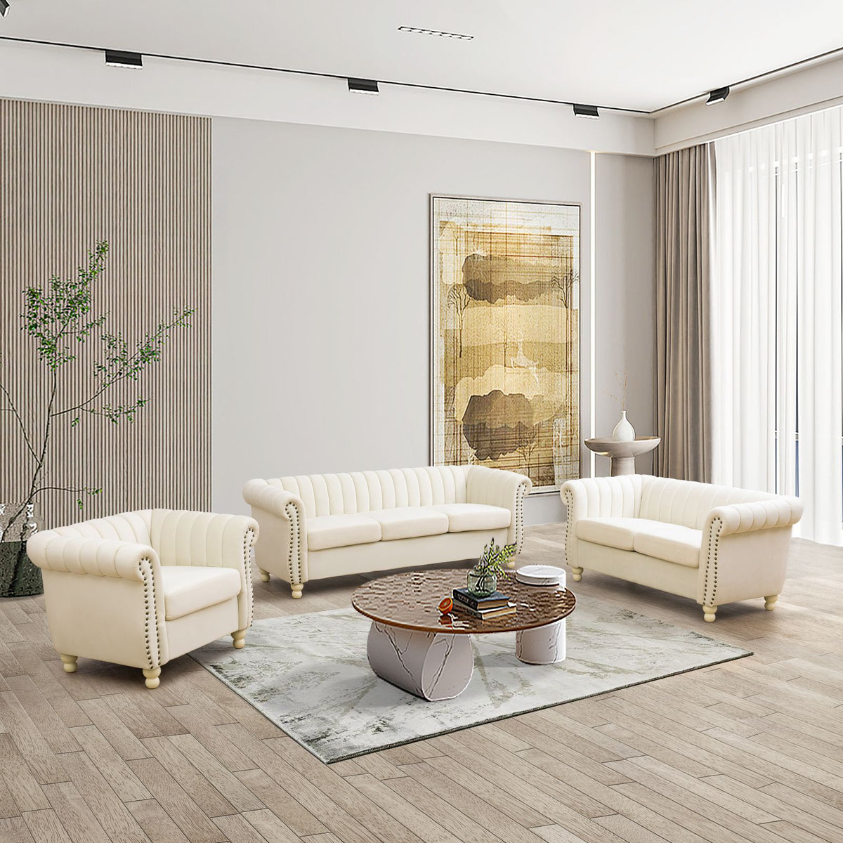 Aainehome Flannel 3-Piece Living Room High-end Sofa Set