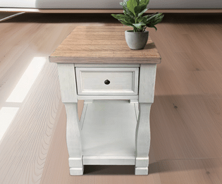 Aainehome Light Brown MDF Top and White Oak Drawer Living Room Side Table
