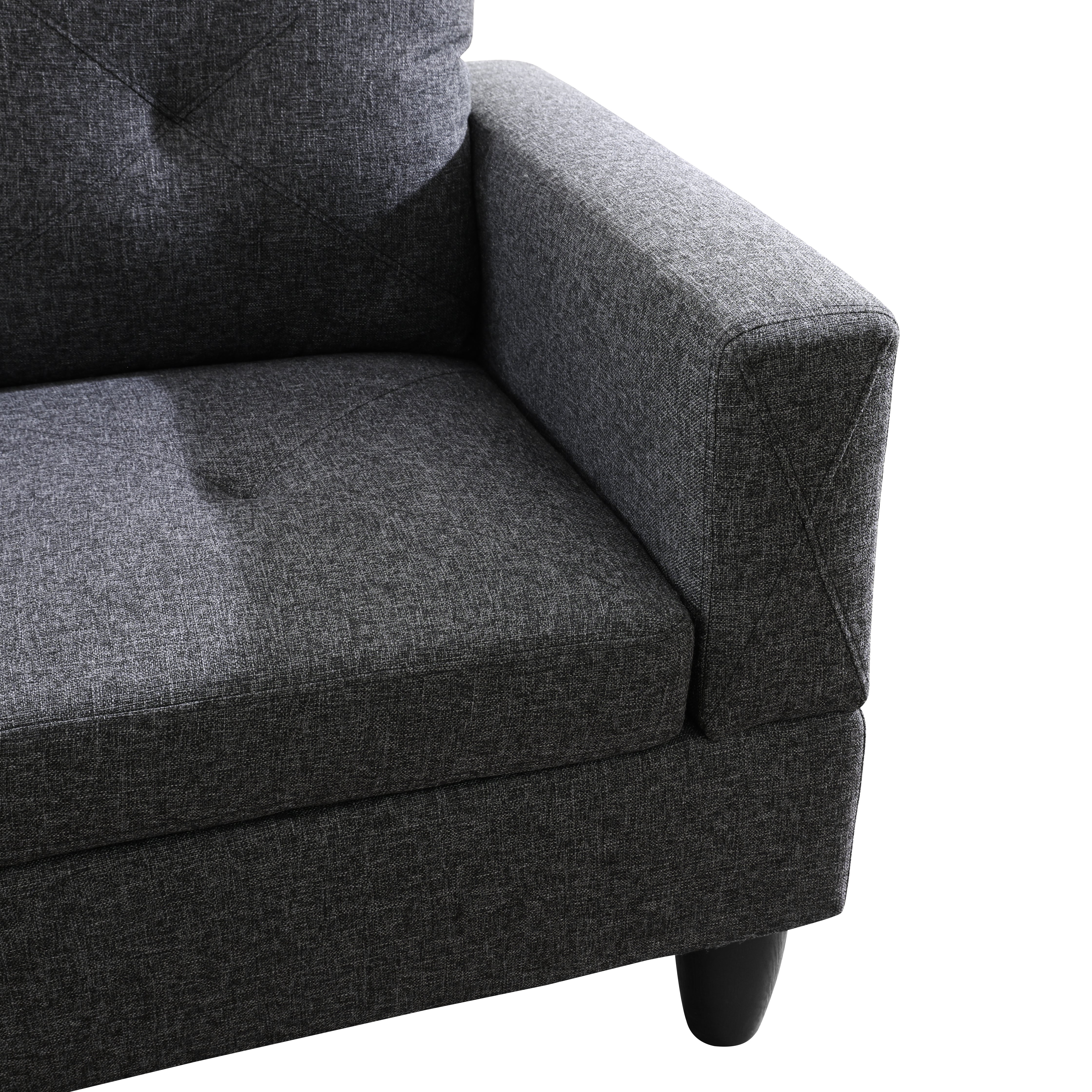 Ainehome Black Grey Linen L-Shaped Living Room Sectional Sofa Set