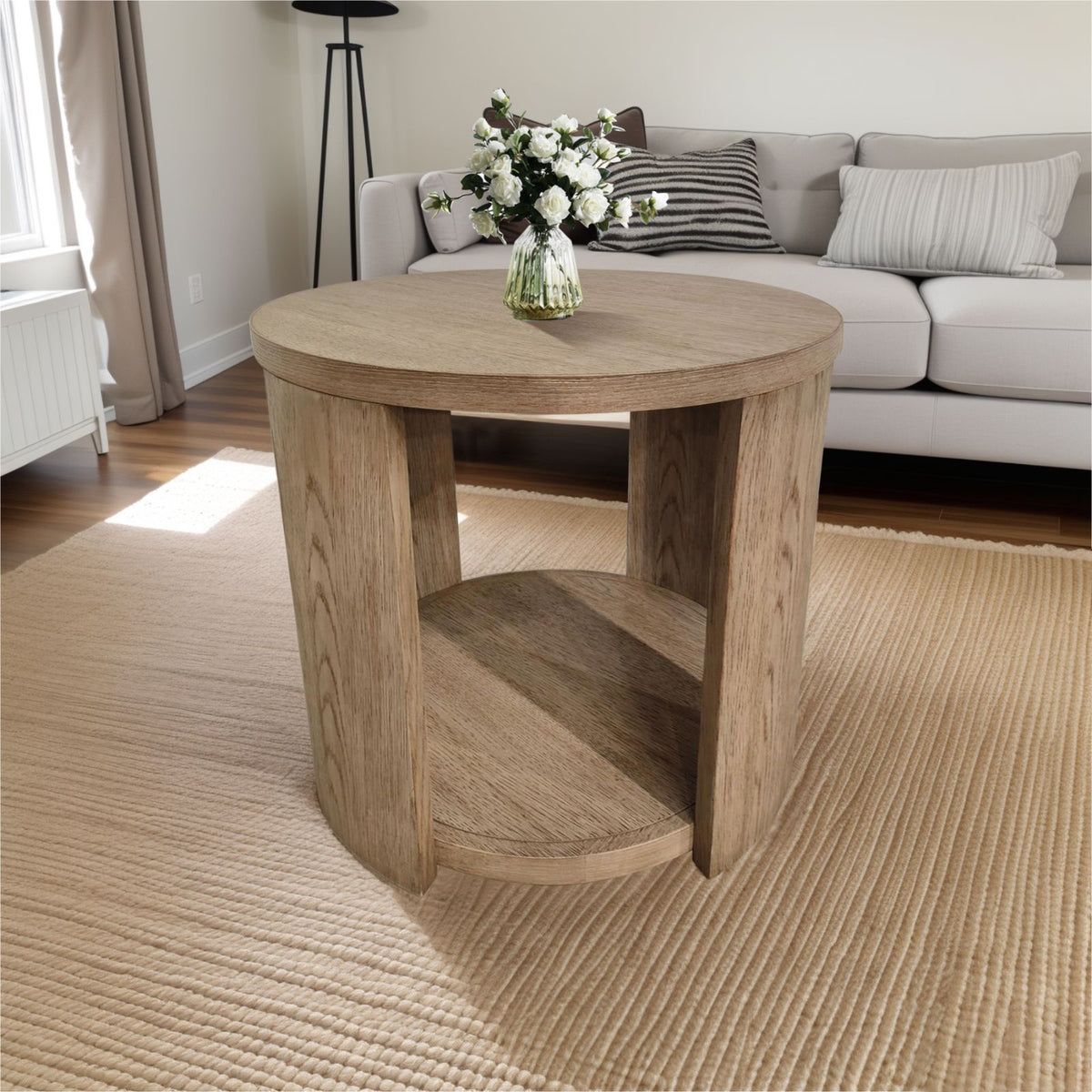 Aainehome Walnut MDF and Oak Living Room Side Table
